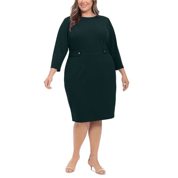 LONDON TIMES Womens Tab Waist Sheath Dress, green, Plus Size, 18W - Picture 1 of 3